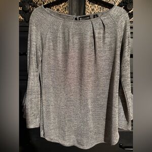 New York & Company Silver & Black Metallic Pleated 3/4 Bell Sleeve Blouse